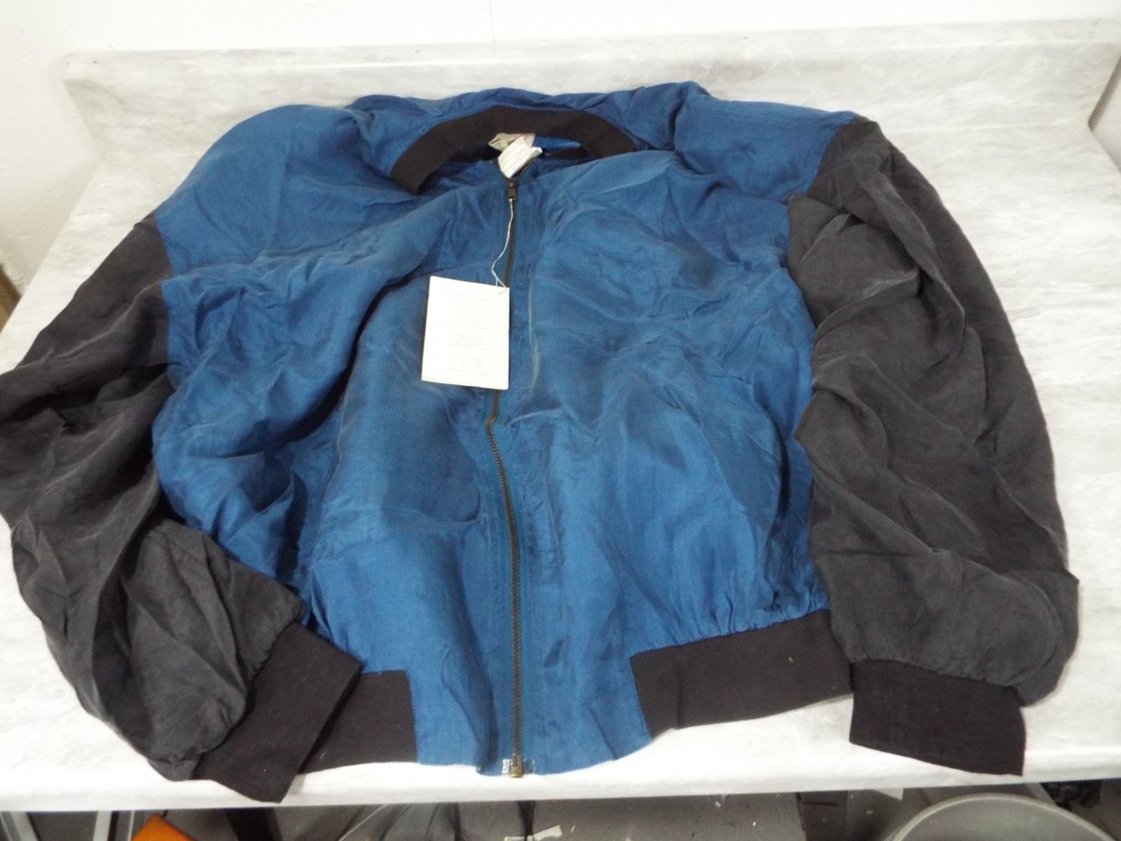 Vintage Protest 100% Silk Blue Black Sleeves Jacket Shoulder Pads Sz L Tagged