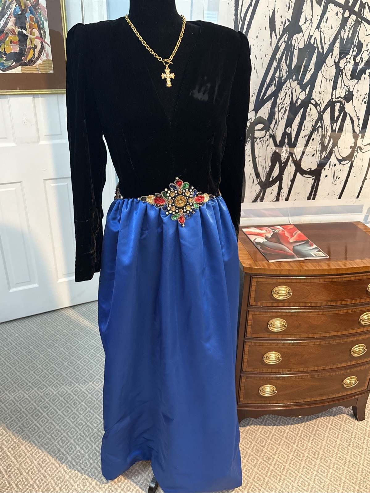 Vtg William Pearson Saks satin and velvet ballgown royal blue regal sz 16