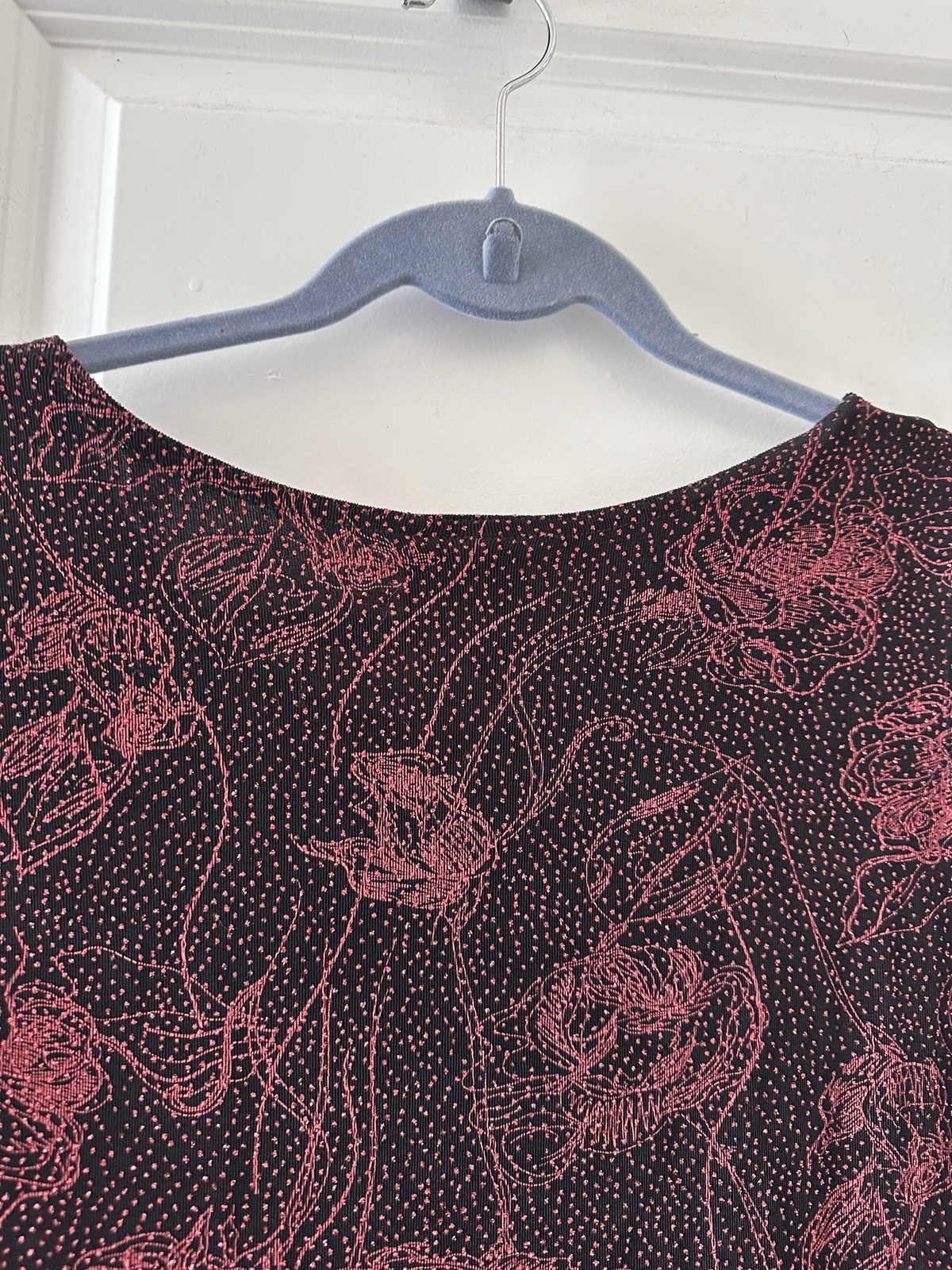 Vintage 90s JKLA Black & Red Glitter Floral Slinky Tank Top Women’s Sz Med Party
