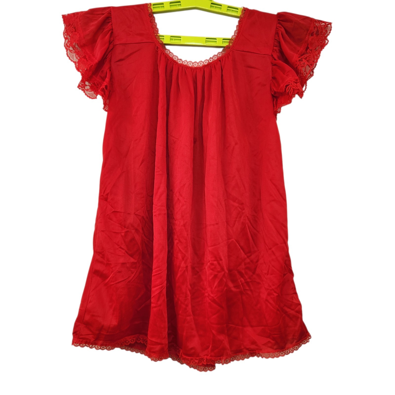 Vintage 70s Sheer Red Chiffon Lace Pajama Set Boudoir Lounge Romantic Wide Leg