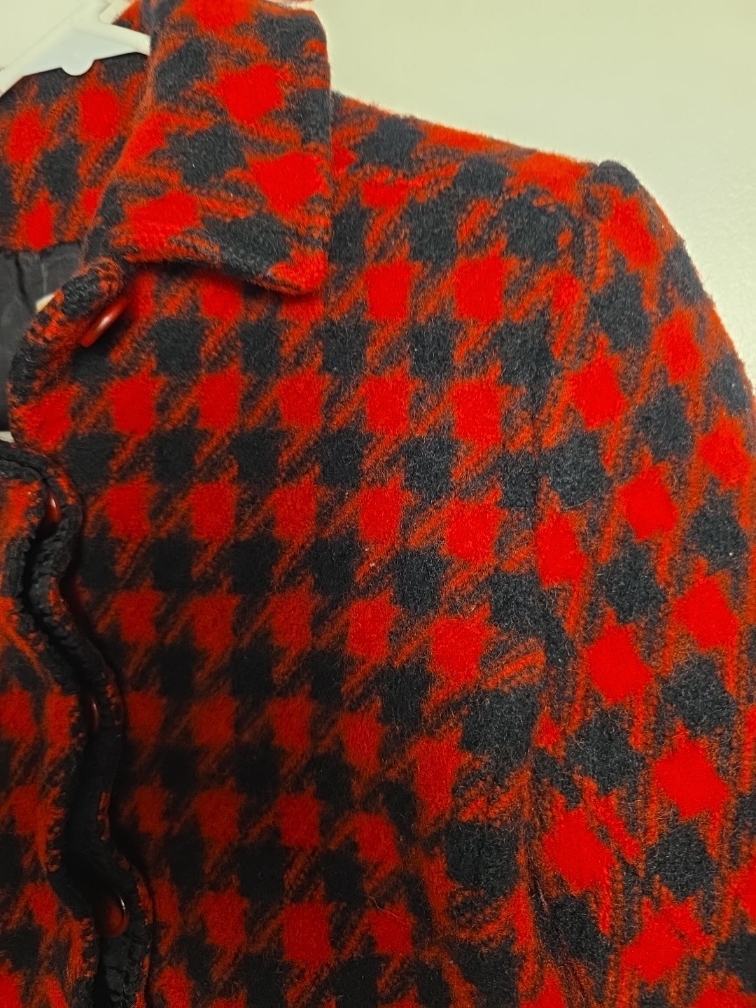 Vintage Pendleton Houndstooth Coat 1950s Button Up Black & Red Women’s Petite