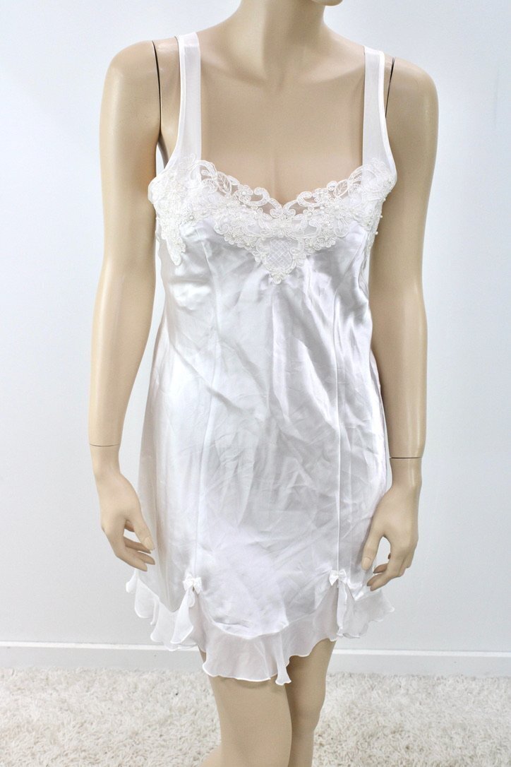 Vtg Linea Donatello Nightie S White Satin Bridal Lace Nightgown Fairy Whimsical