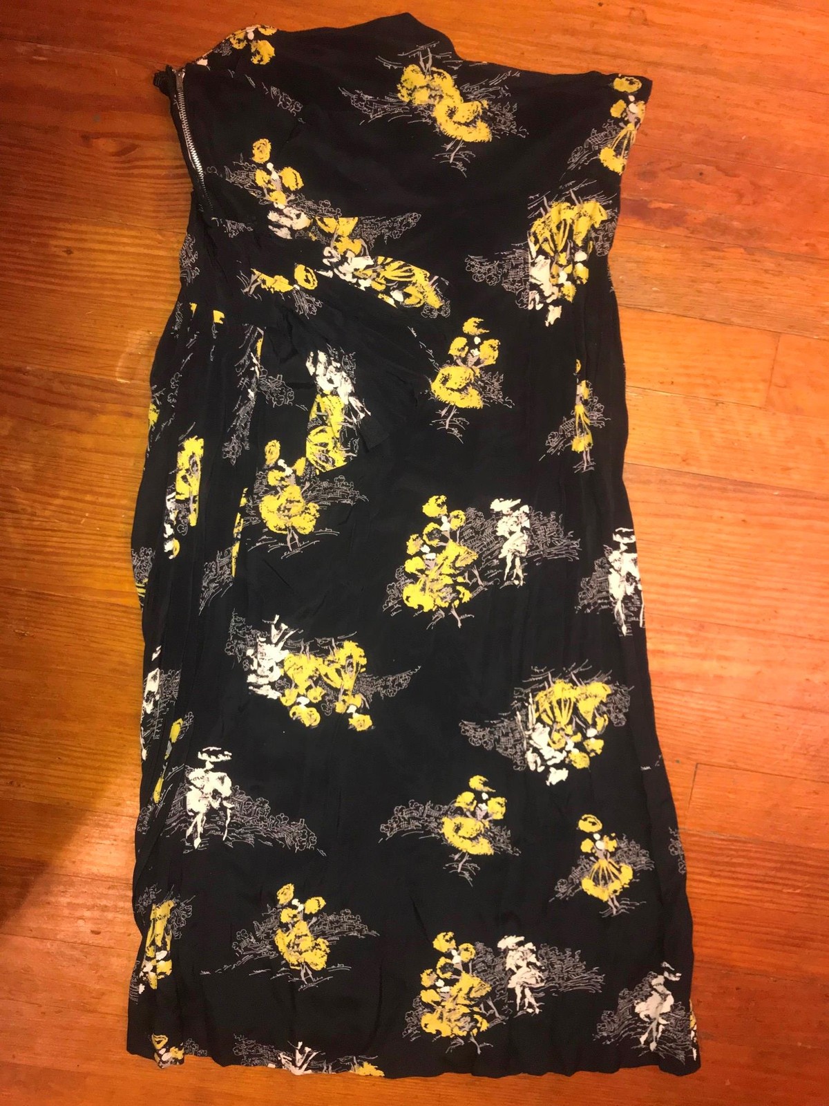 VTG 50S 60S WOMENS S BLACK SIDE ZIP WRAP ASIAN ORIENTAL PRINT DRESS SKIRT