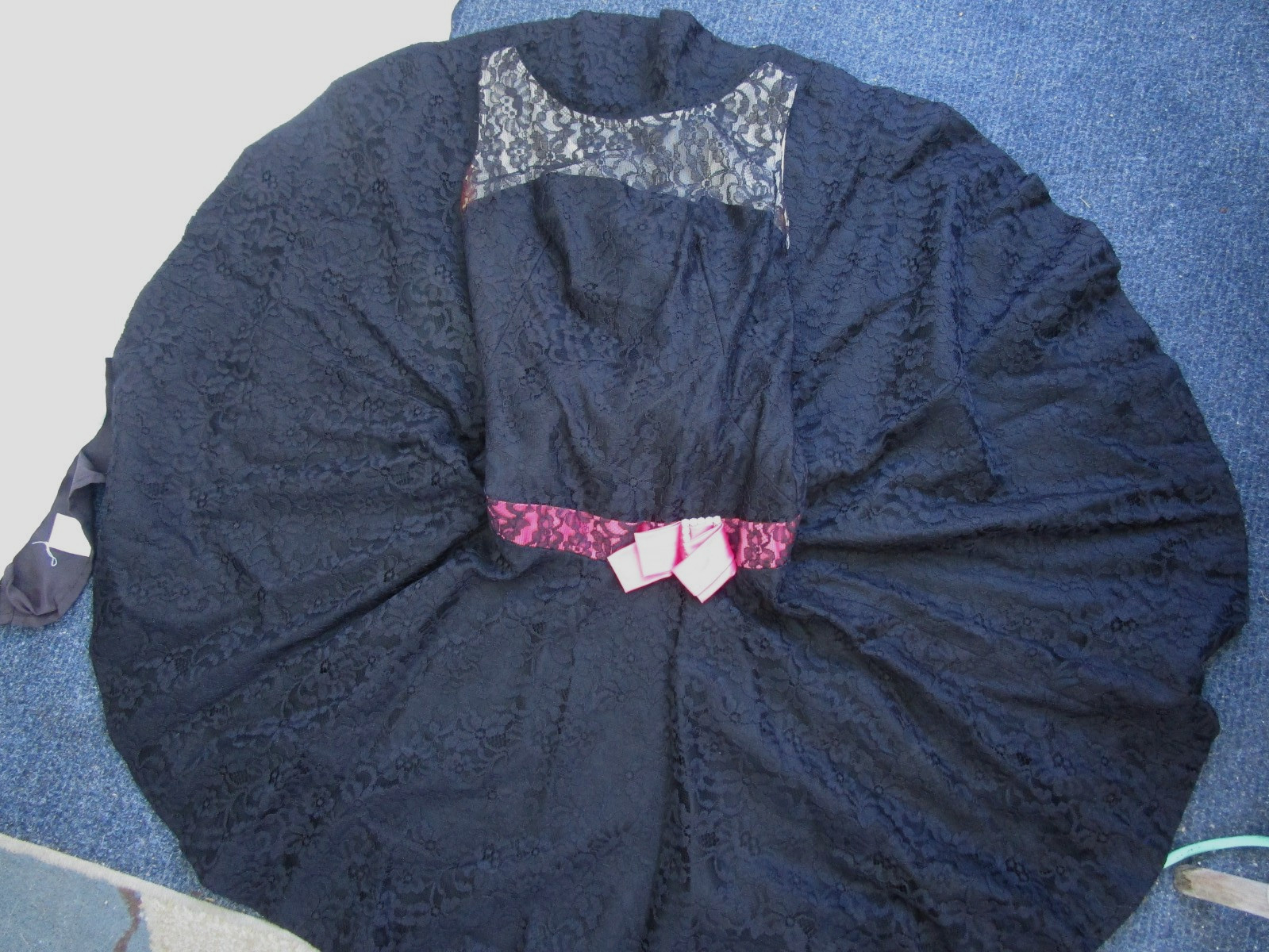 Vtg 60s Another Ann Barry Jr. Black Lace Drop Waist Mod Flapper Party Dress TLC
