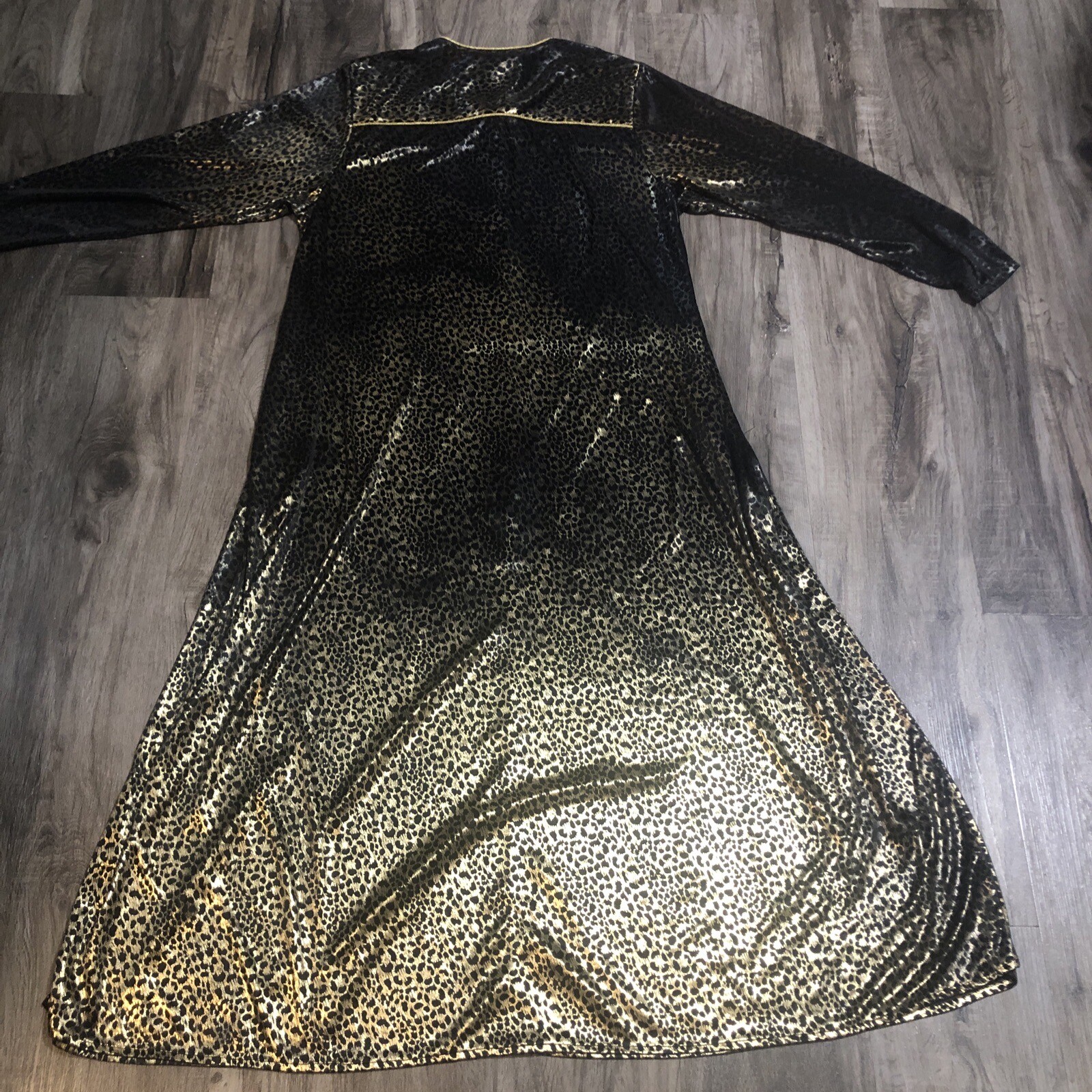 Vintage NIGHT GOWN Cheetah LEOPARD Animal Print Silky Sheer Lingerie Sz M Gold