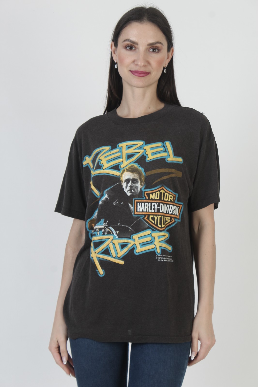 Vtg Harley Davidson James Dean T-Shirt Motorcycle Dealer Rebel Rider Biker Tee L