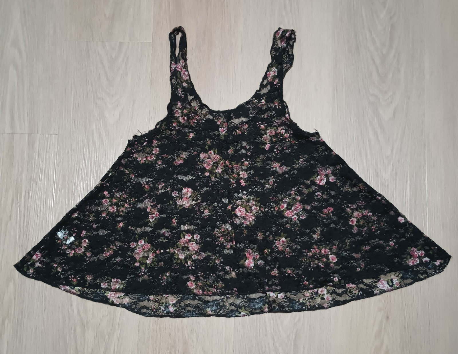 Vtg 90s Stretch Sheer Chantilly Lace Liberty Floral GRUNGE Layer Top Tunic M