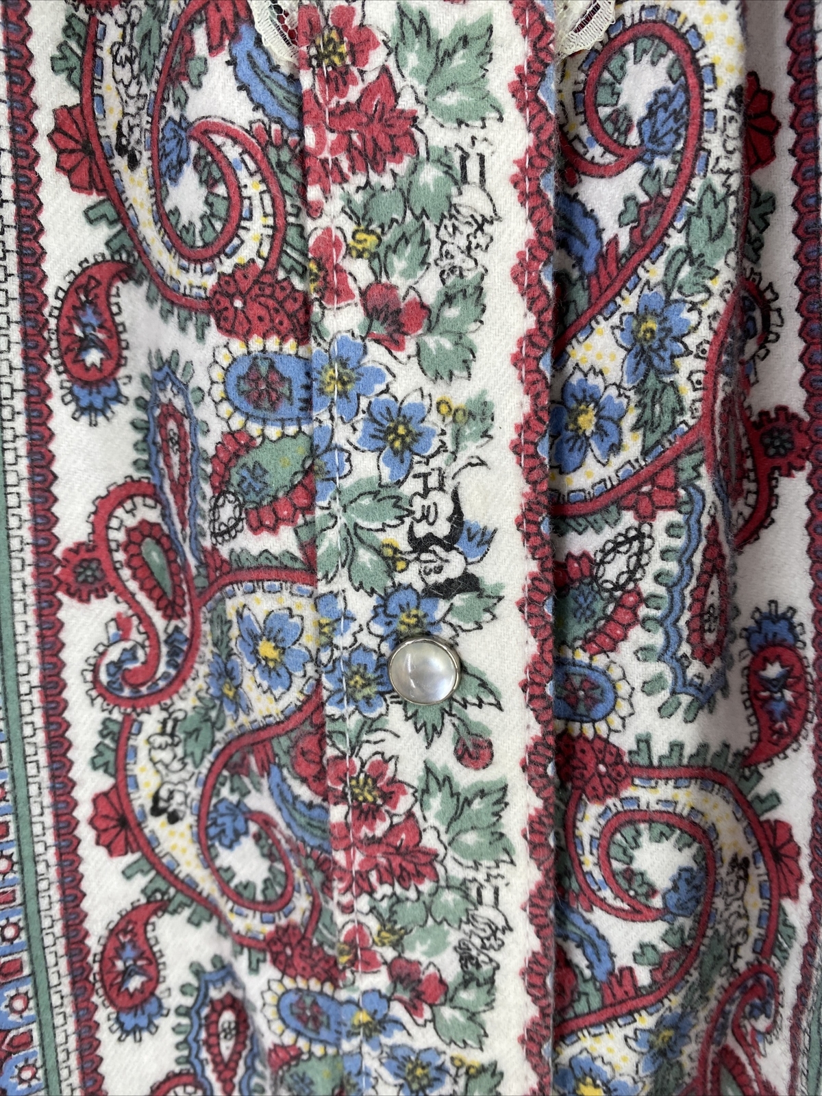 Vtg Woman Carriage Court Nightgown M Flannel Paisley Floral Pearl Snap Front