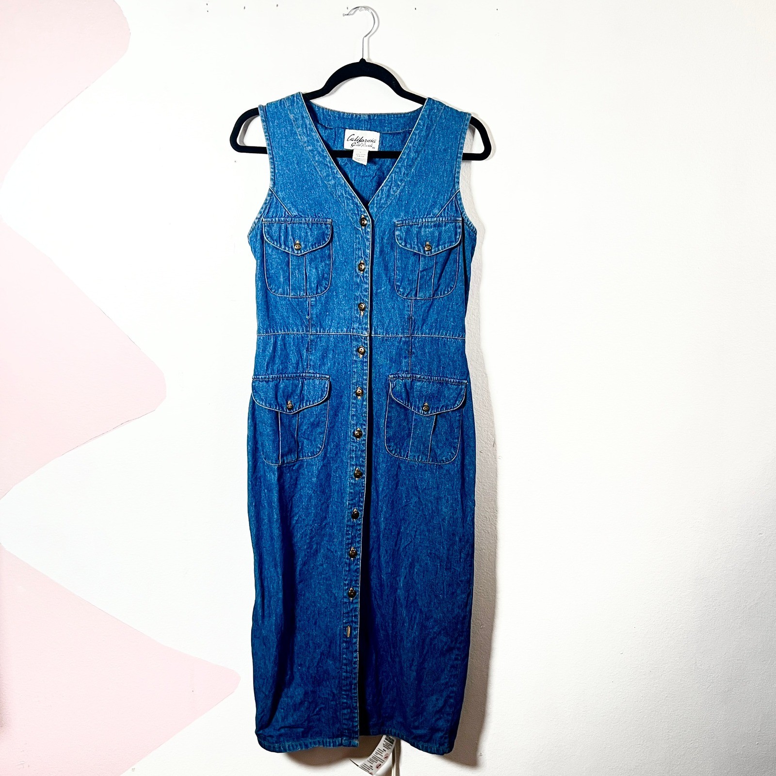 VTG 90s Denim Maxi Dress Womens Large Blue 100% Cottagecore Farm Modest
