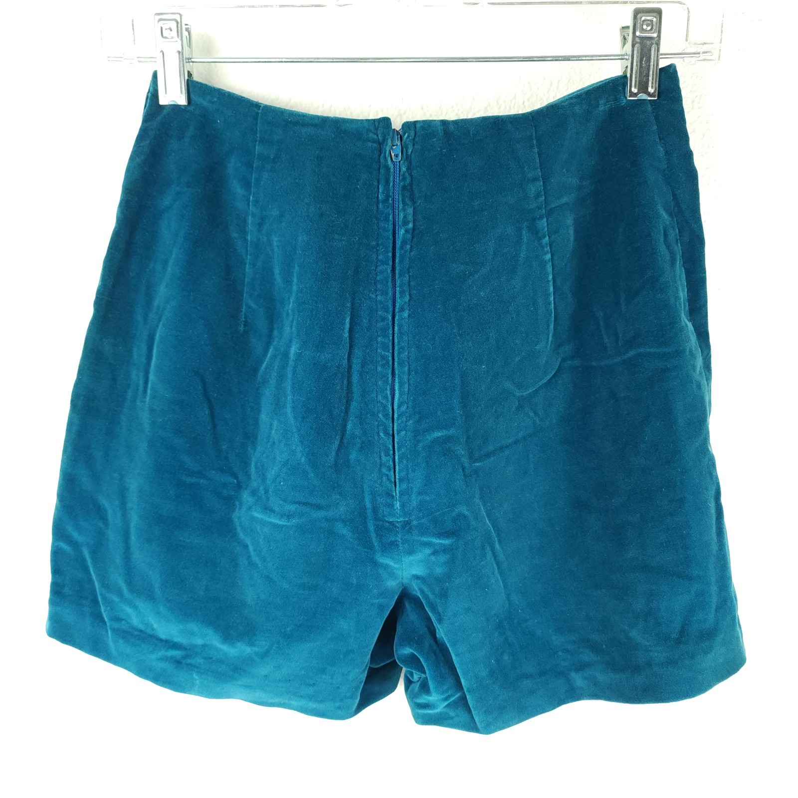 Vtg 60s Mod Go Go Teal Blue Hot Pants Velvet Pin-Up Burlesque Shorts Woodard~XS