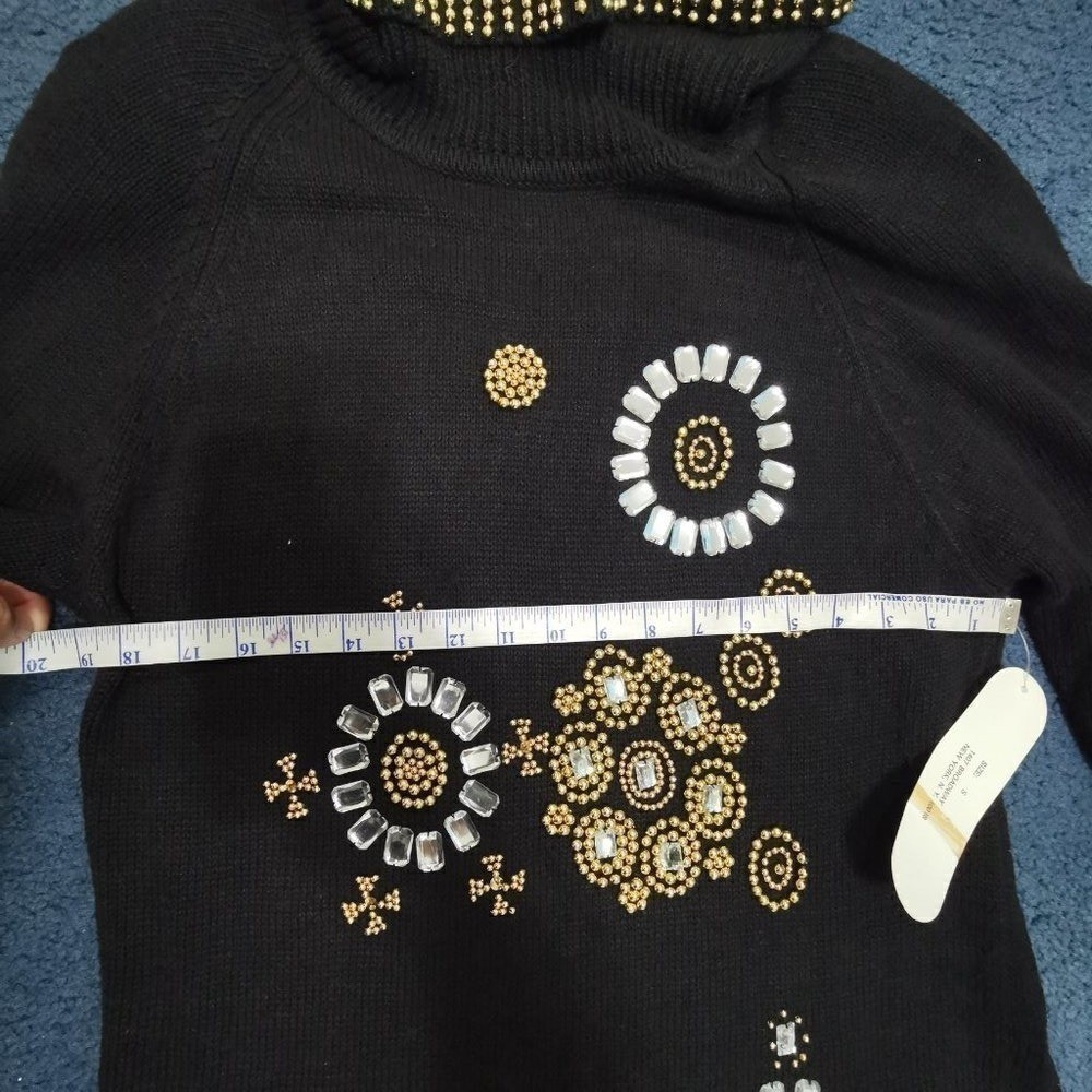 Victoria Harbour Black Beaded Rhinestone Cowl Neck Tunic Sweater Small C0029