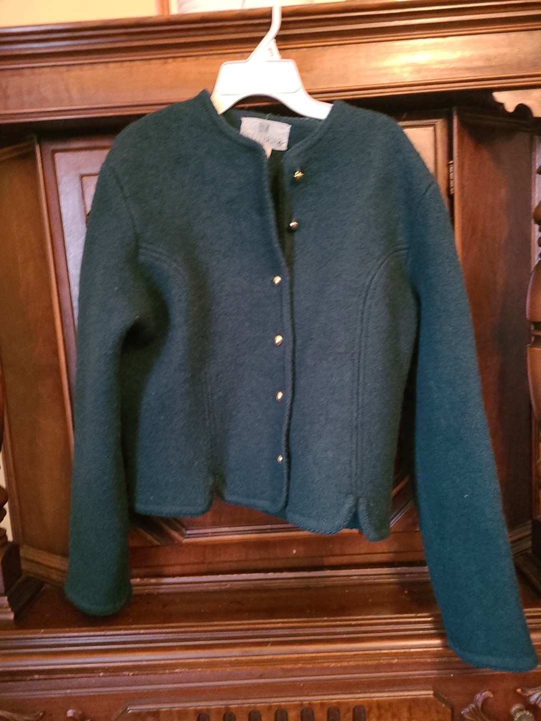 Vintage 40s 50s Boiled Wool Green Womens Jacket Blazer Gold Buttons Size L
