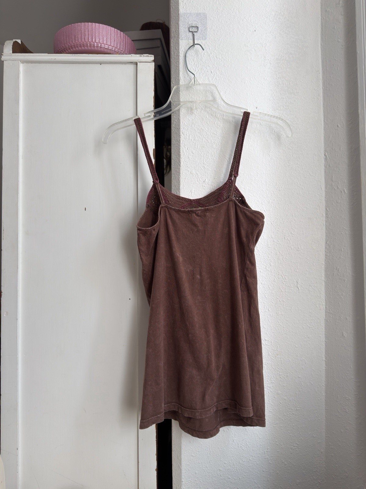 Vintage 00s 2 Apples crochet strap long length cami tank brown & plum