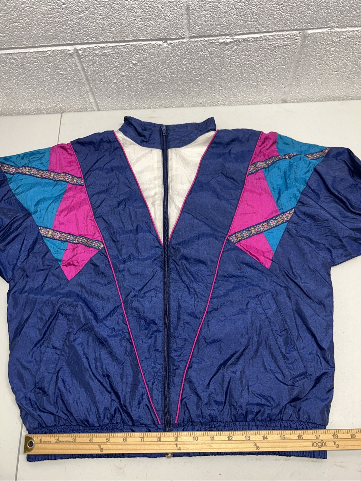 VTG 80S Polyester Windbreaker Size Medium Just For Petites Purple Color Block A2
