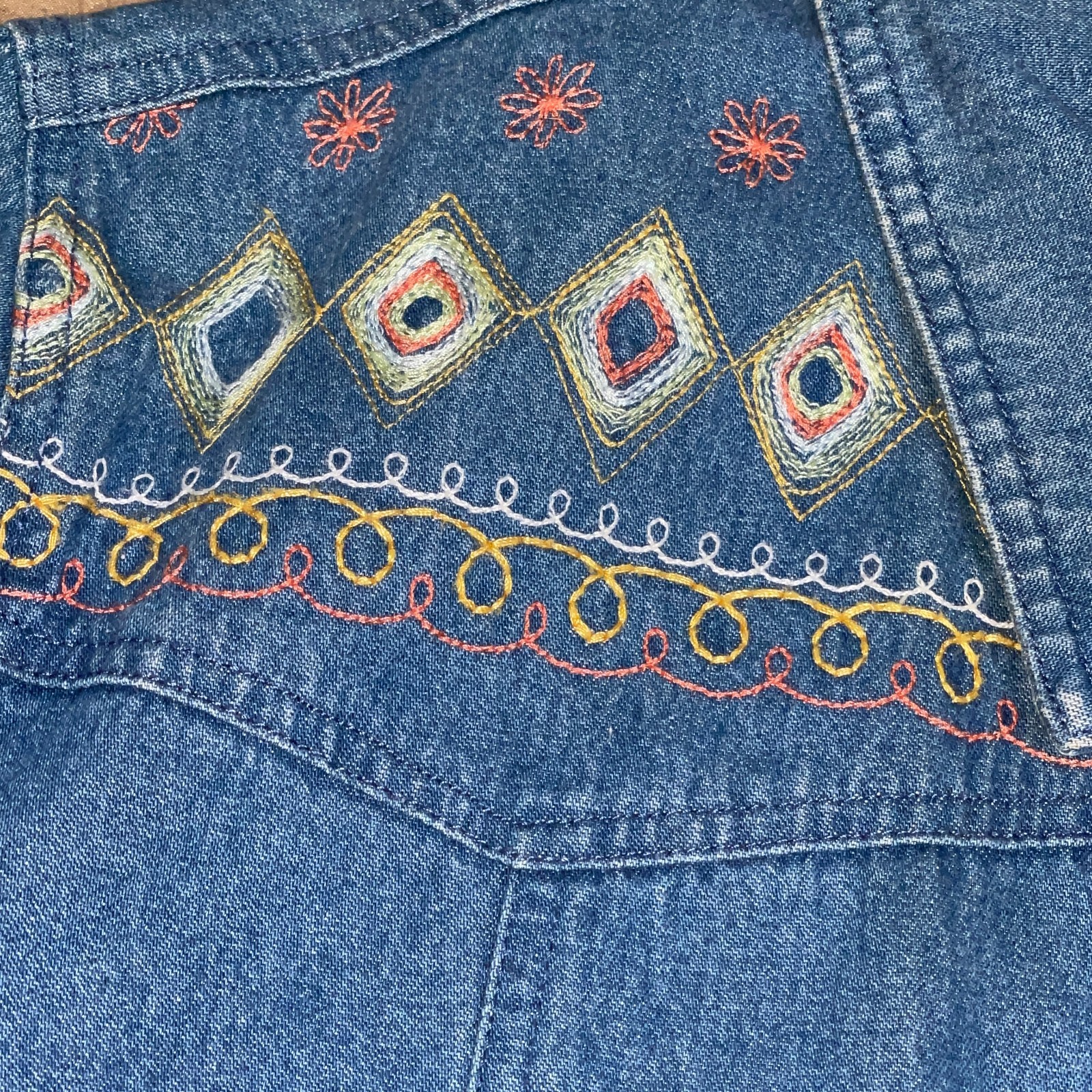 Denim & Co. VTG Modest Denim Skirt Jacket Outfit Set 1X Grannycore Embroidered