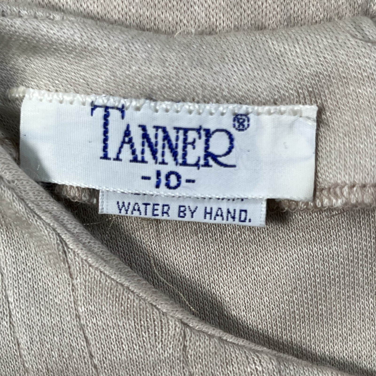 Vintage Tanner Beige Ribbed Pintuck Long Sleeve Midi Dress Womens Size 10