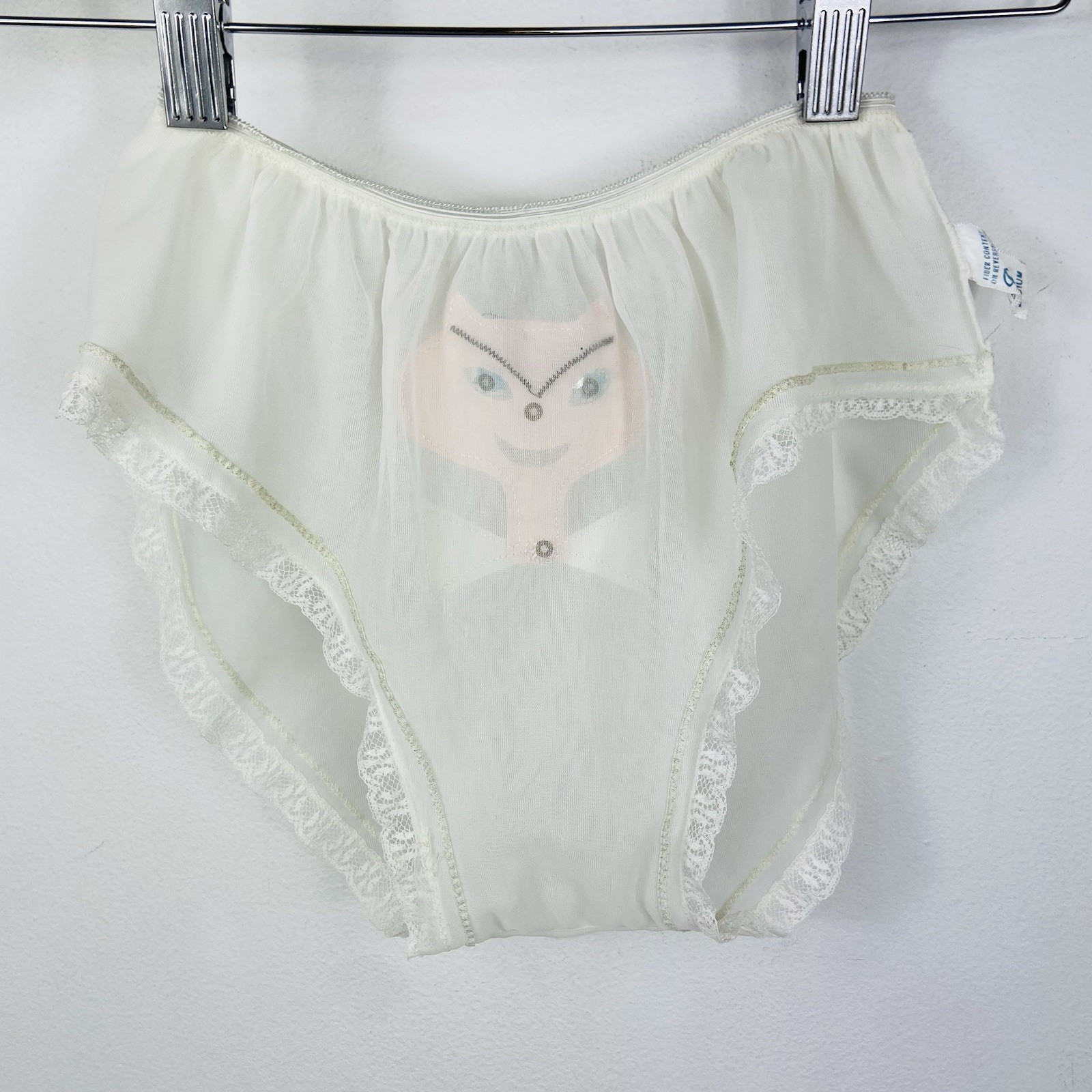Vtg Custom Cat Appliqué Dutchess Double Layer Nylon Panties Sz M Sheer 50s 60s ?