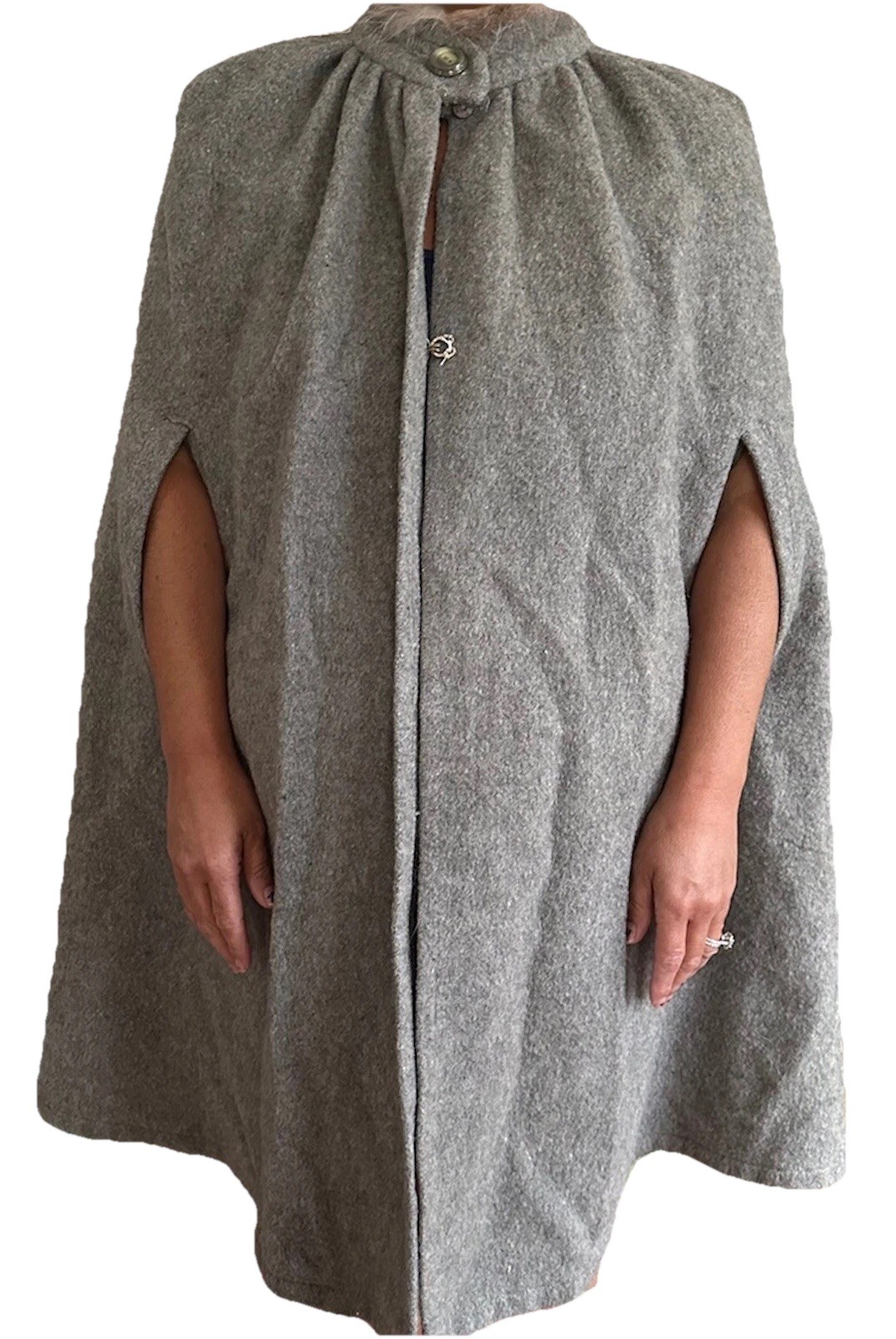 VTG Wool Opera Cape poncho Coat Cloak Blanket O/S Warm Fur Trim Pockets Hippie