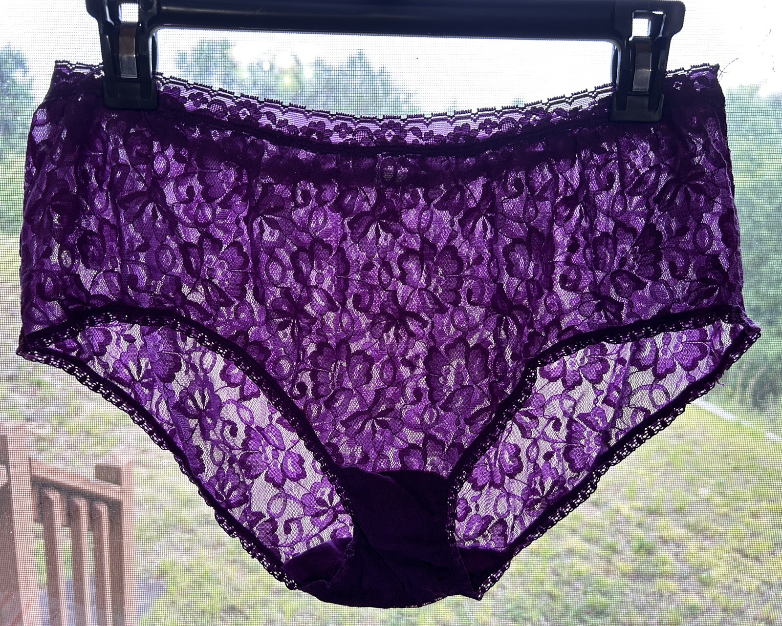Vtg Unbranded 13J001X Beautiful Sheer Floral Stretch Lace 2X Plum Panties #60