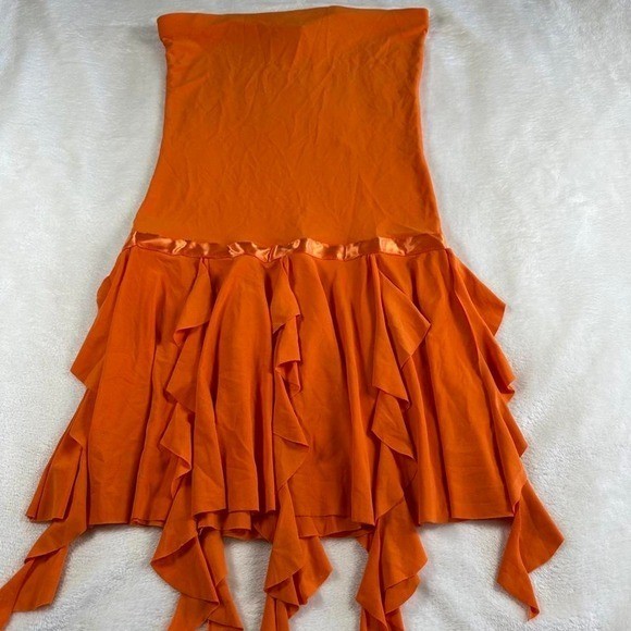 Bliss orange flowy asymmetrical tube top strapless dress Y2K vintage fairy boho