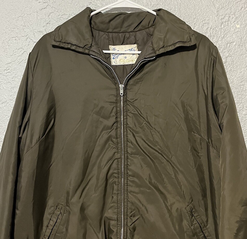 SPORTCASTER Ski Fashions Women’s L Olive Green Parka Coat Jacket Distressed Vtg