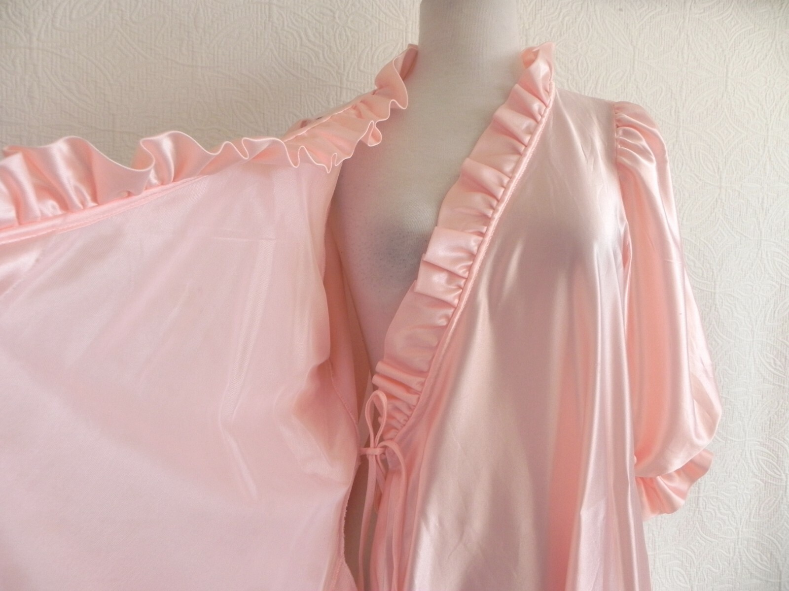 Vtg Montgomery Ward Robe Maxi Belted Pockets Half Sleeve Ruffle Trim Size L