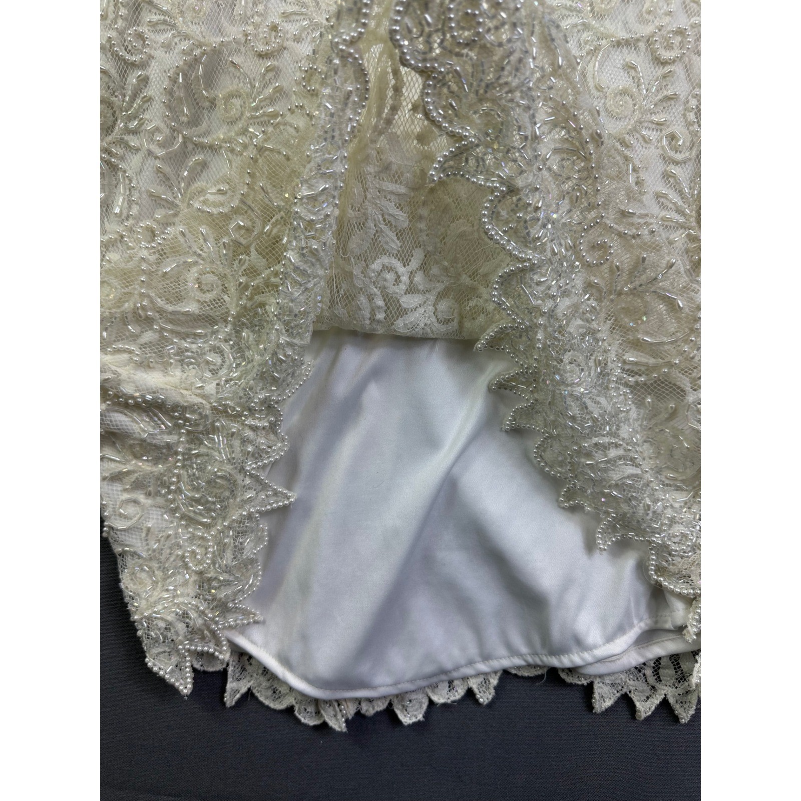 Brilliante by JA Vintage Beaded Sequin Lace Top Ivory Pearl Bridal Evening Sz L