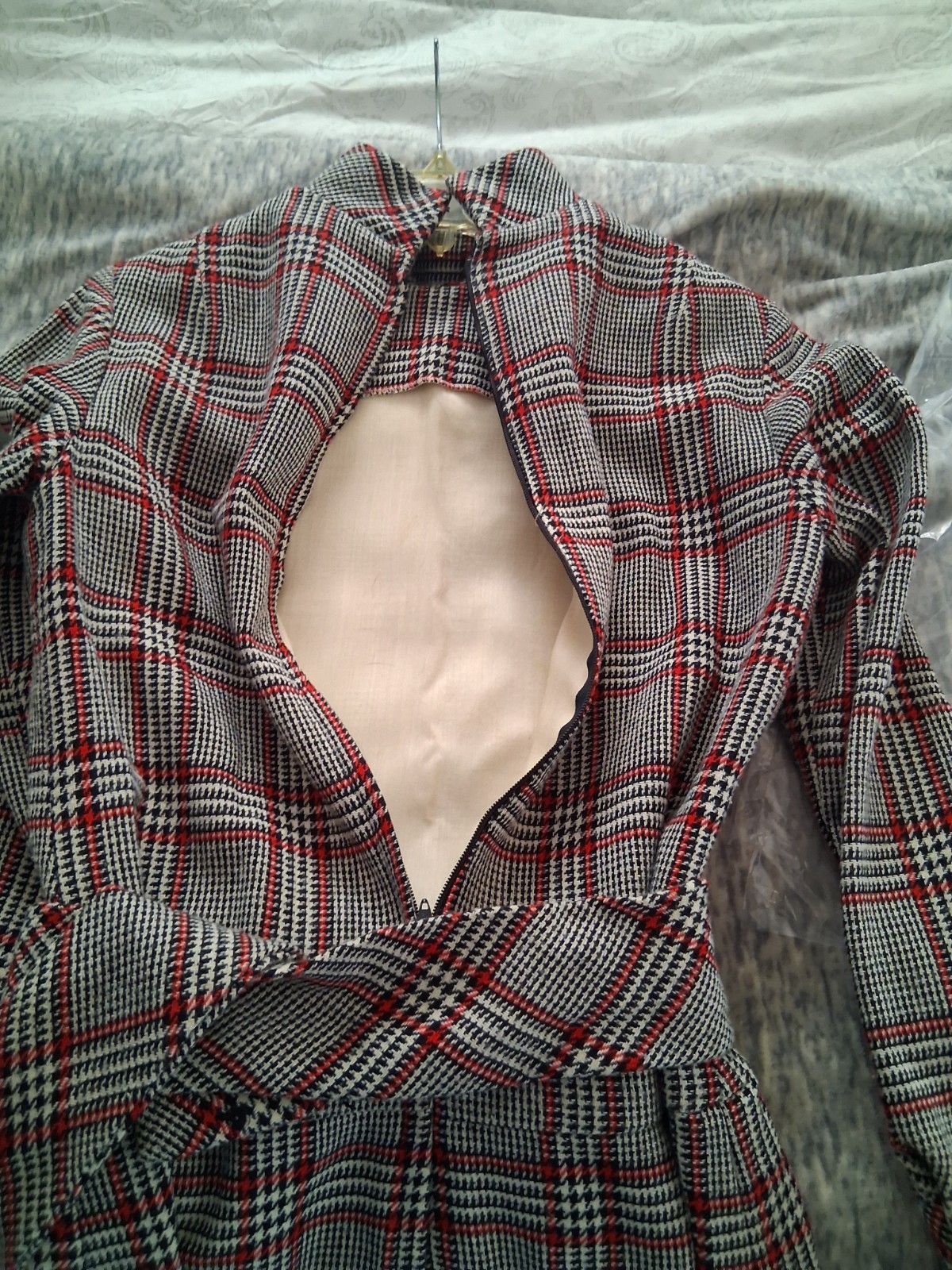 Vintage Plaid Tweed/Wool Dress 60s/70s American Couture Belted w/ Matching Scarf
