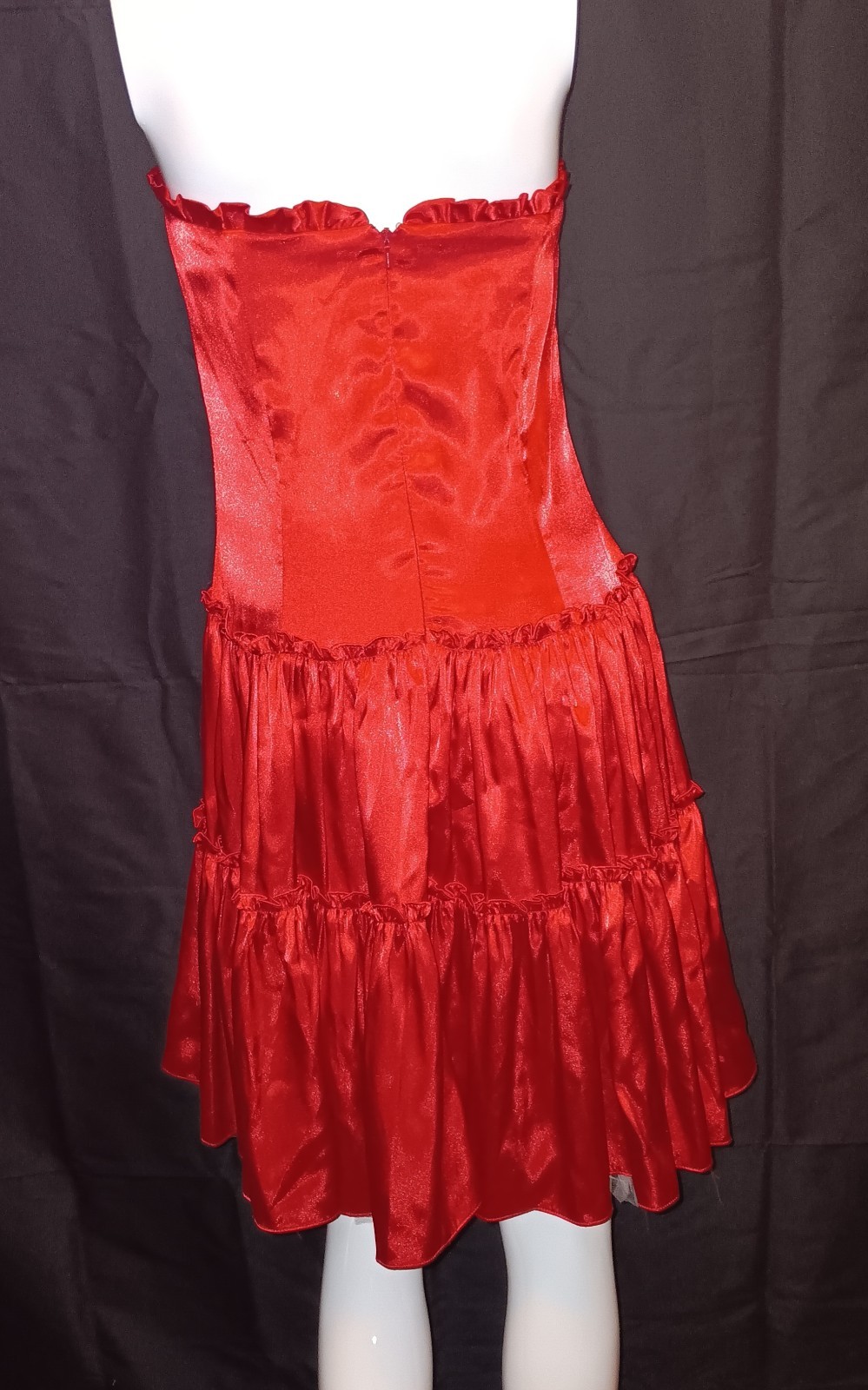 VTG Jessica McClintock Gunne Sax Red Satin Dress Moulin Rouge 1990s Prom Ruffled