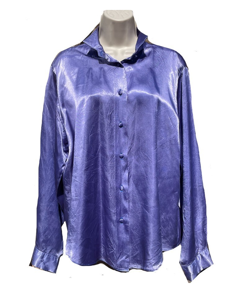 VINTAGE Diversity Women M Long Sleeve Purple Blouse Shirt Preppy Work Silky Luxe