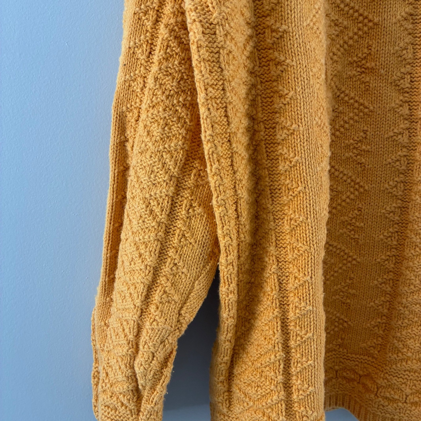 Gap Vintage 90s Mustard Yellow Textured V-Neck Sweater Ramie Cotton Womens Large