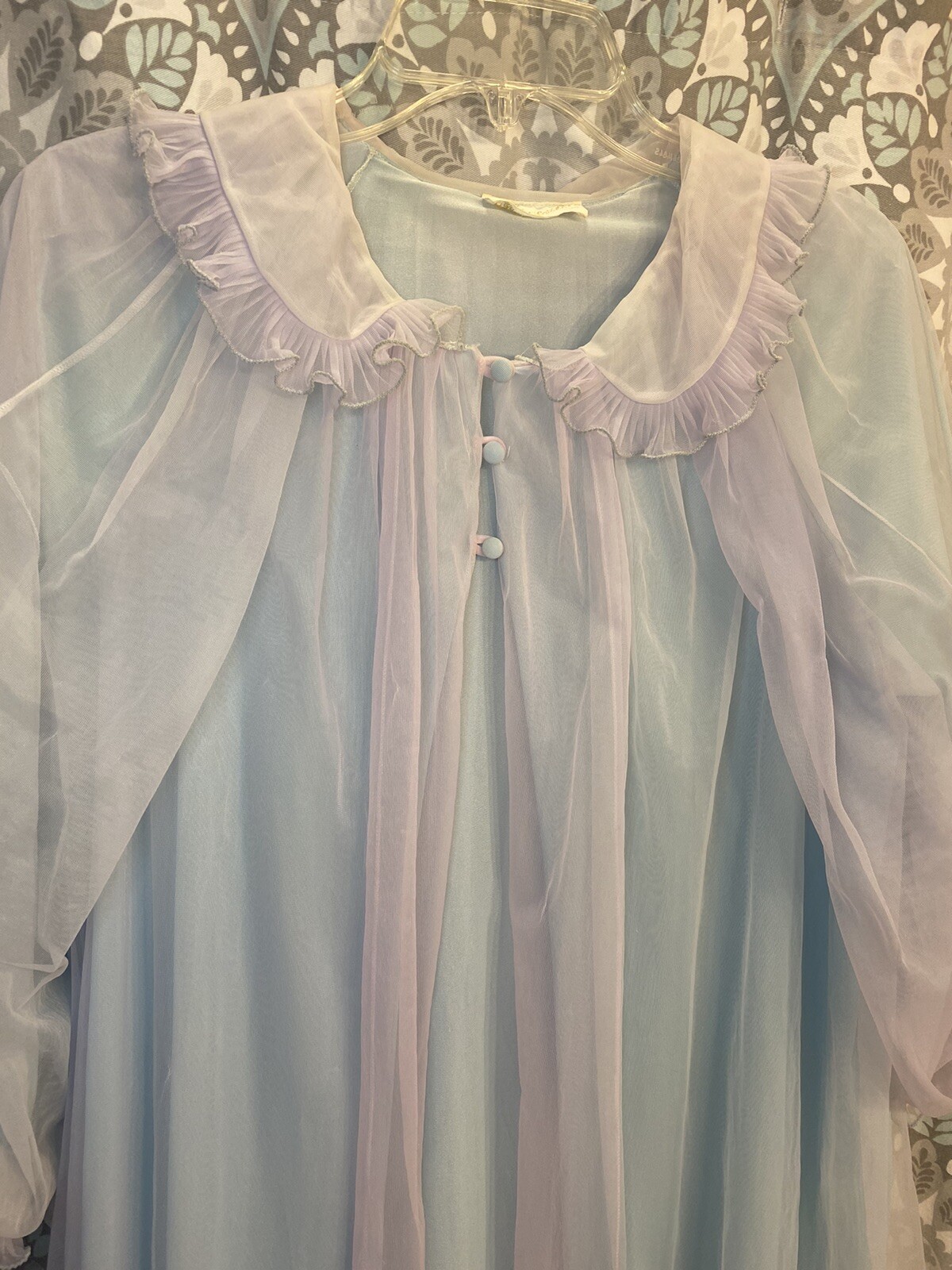 Vintage Cheoette 2 tone 2 layer Chiffon Peignoir Robe Med Blue & Purple