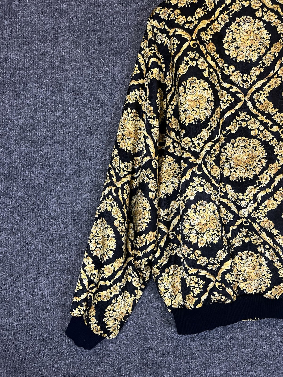 Vintage 80s 90s Papell Too Baroque Gold Floral Bomber Jacket Padded Shoulders