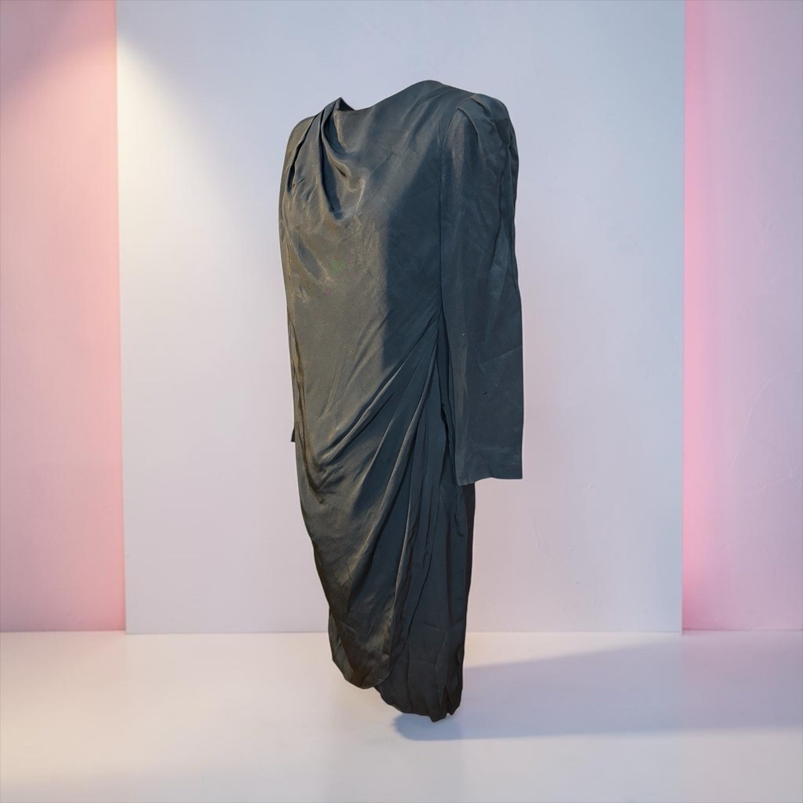 Black Draped Avant Garde Dress 80s Minimalist Batwing Cocktail Midi S/M