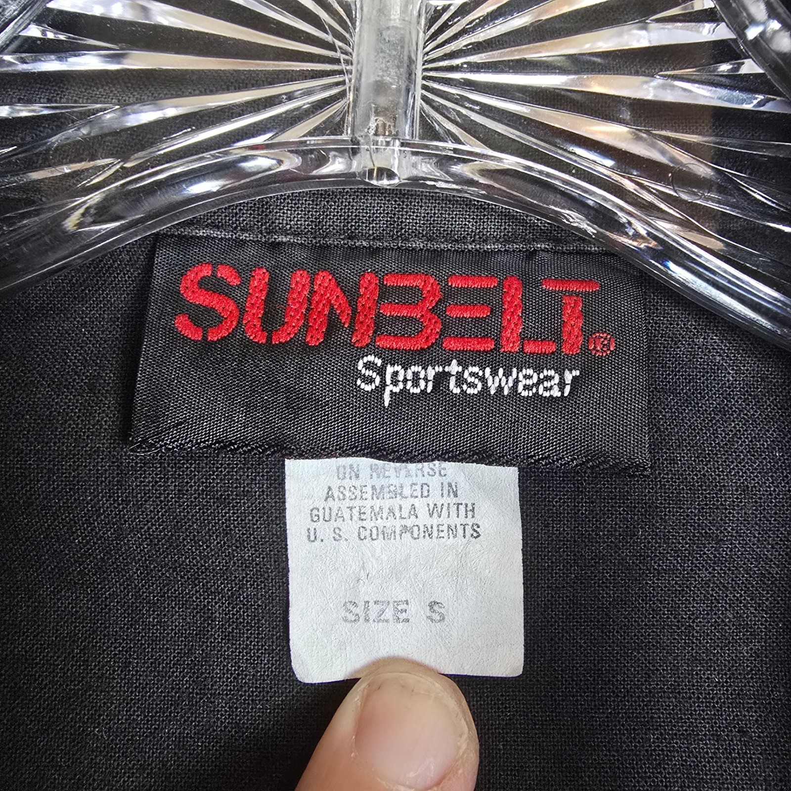 Vintage 90s Sunbelt Black Gold Lace Print Bedazzled Crochet Patch Top Small