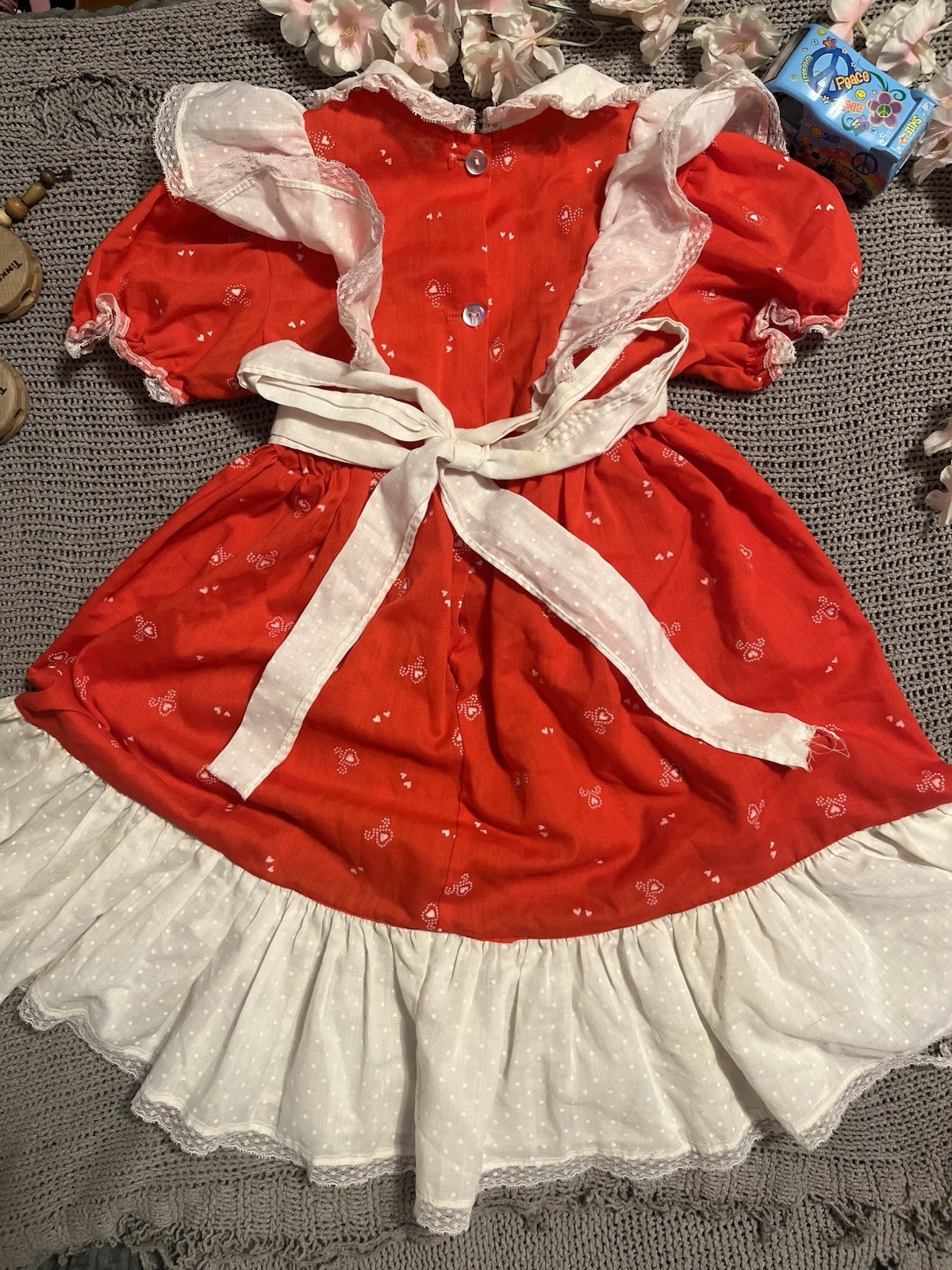 VTG Cottagecore Red Party Dresses Sizes 5/6 Praire Floral Lace Photo Ready Dress