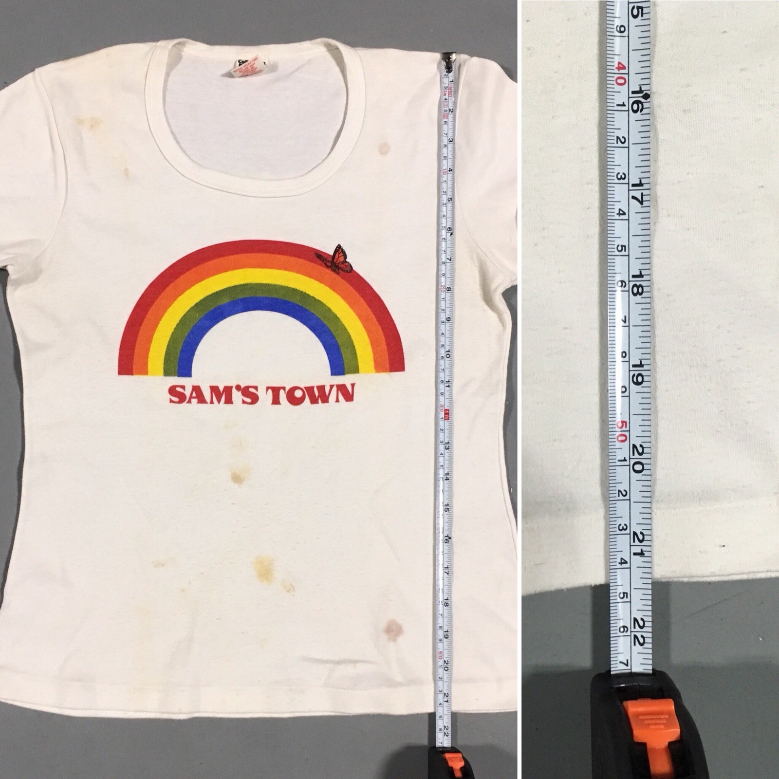 Vintage SAMS TOWN Rainbow Graphics W/ Butterfly T Shirt 70s 80s Misses Large