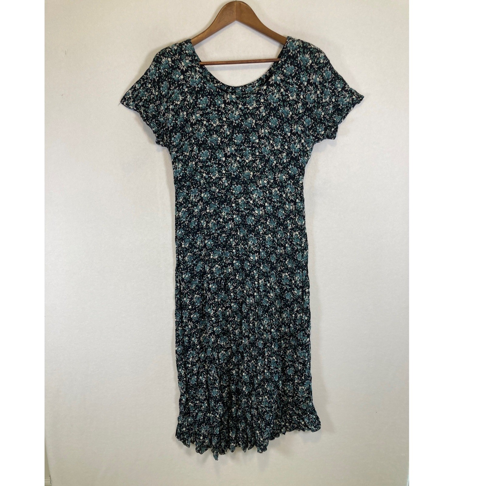 90s Cottagecore Rabbit Rabbit Rabbit Designs 12M Black Teal Floral Midi Dress