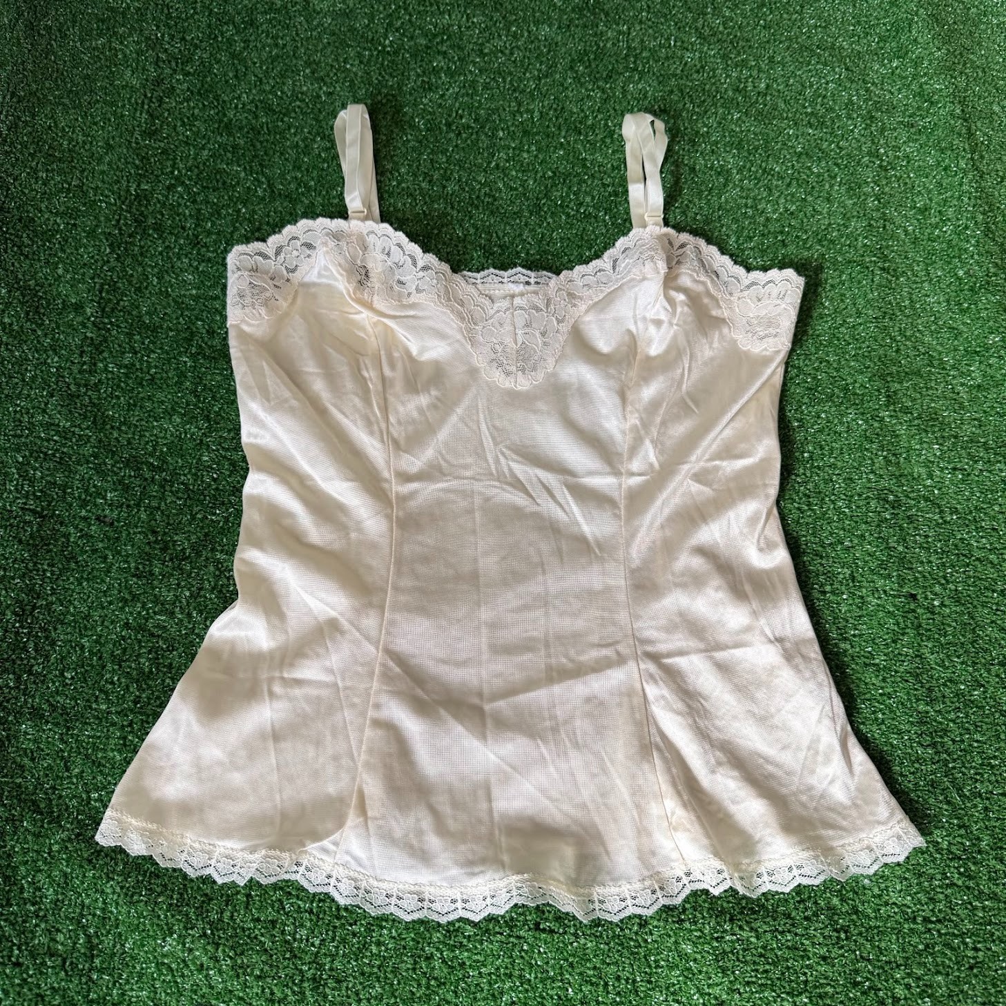 Vintage Mel-Lin Antron Nylon Lace Camisole Half Slip Cami Top Size S Made in USA