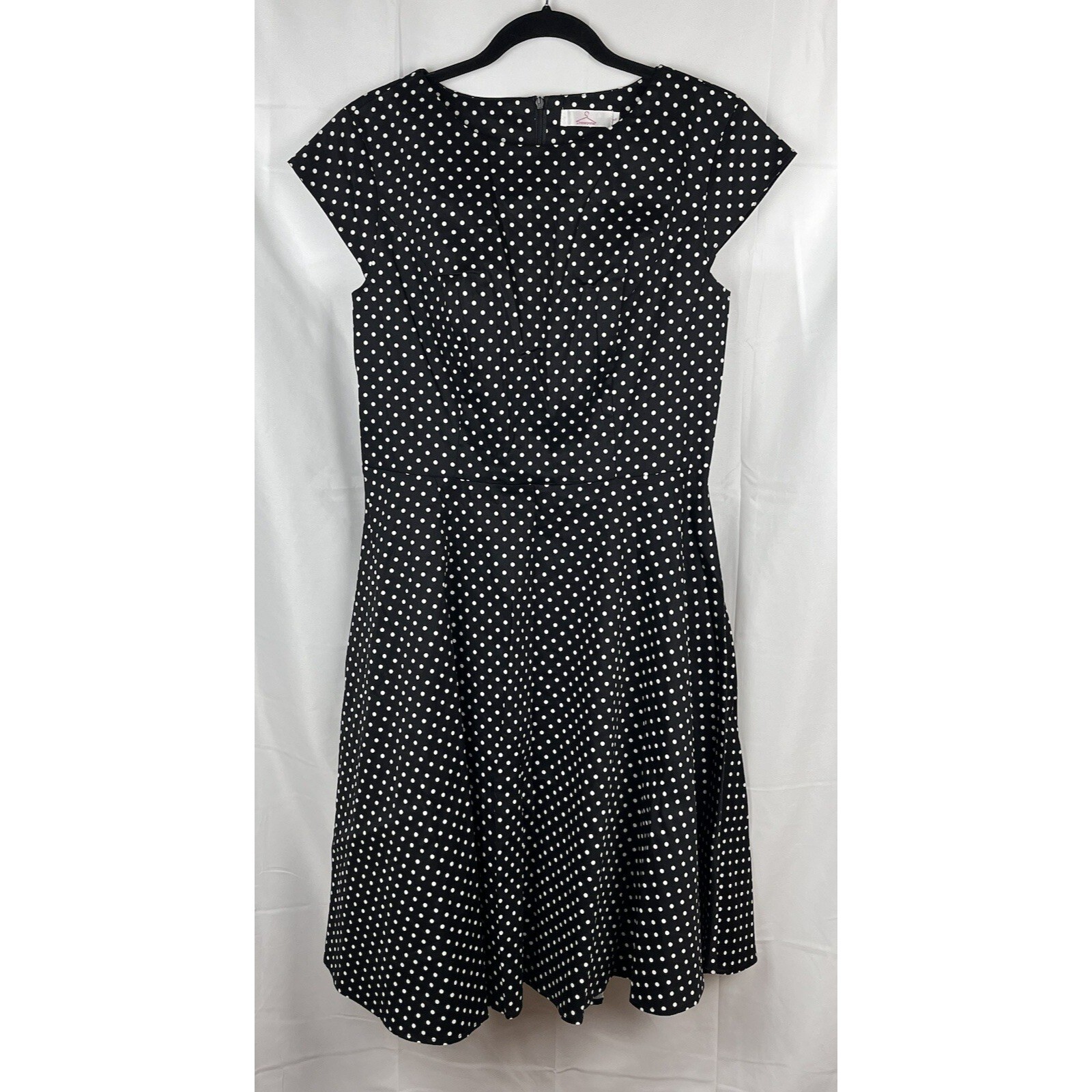 Dressystar Black White Polka Dot Rockabilly Retro A-Line Swing Party Dress Large