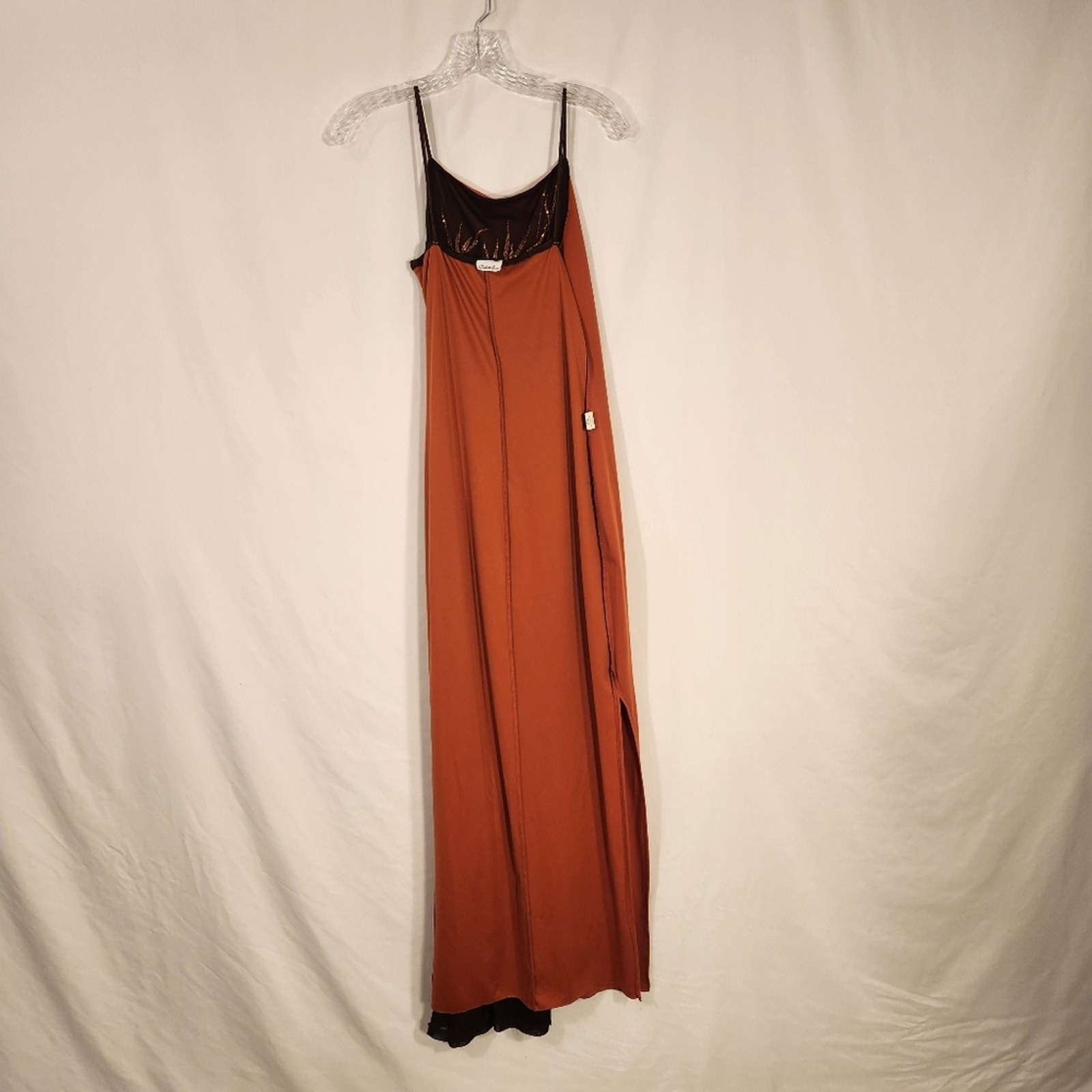 CHARLOTTE RUSSE Vtg Brown Orange Maxi Sheer Overlay Metallic Glitter Medium M