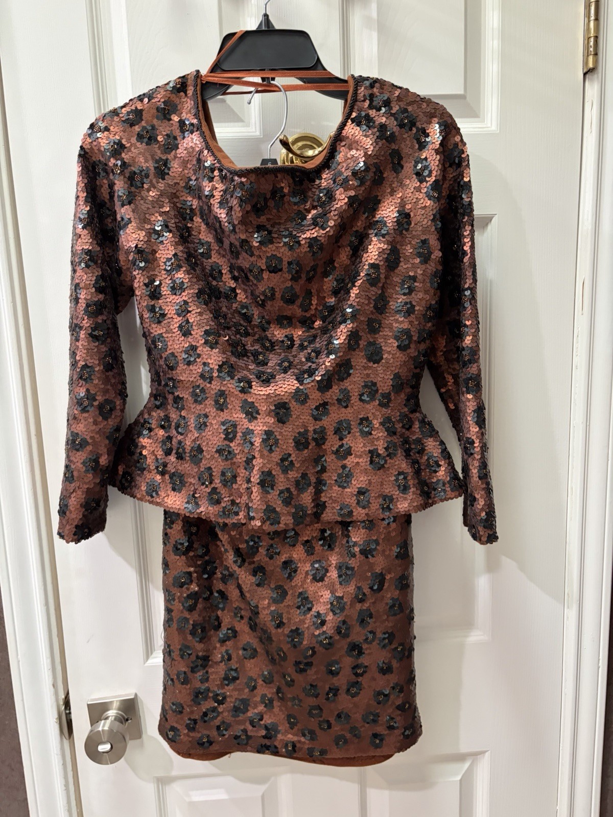 Vintage 1990s Carmen Marc Valvo Sequin Skirt & Jacket Size Small Leopard