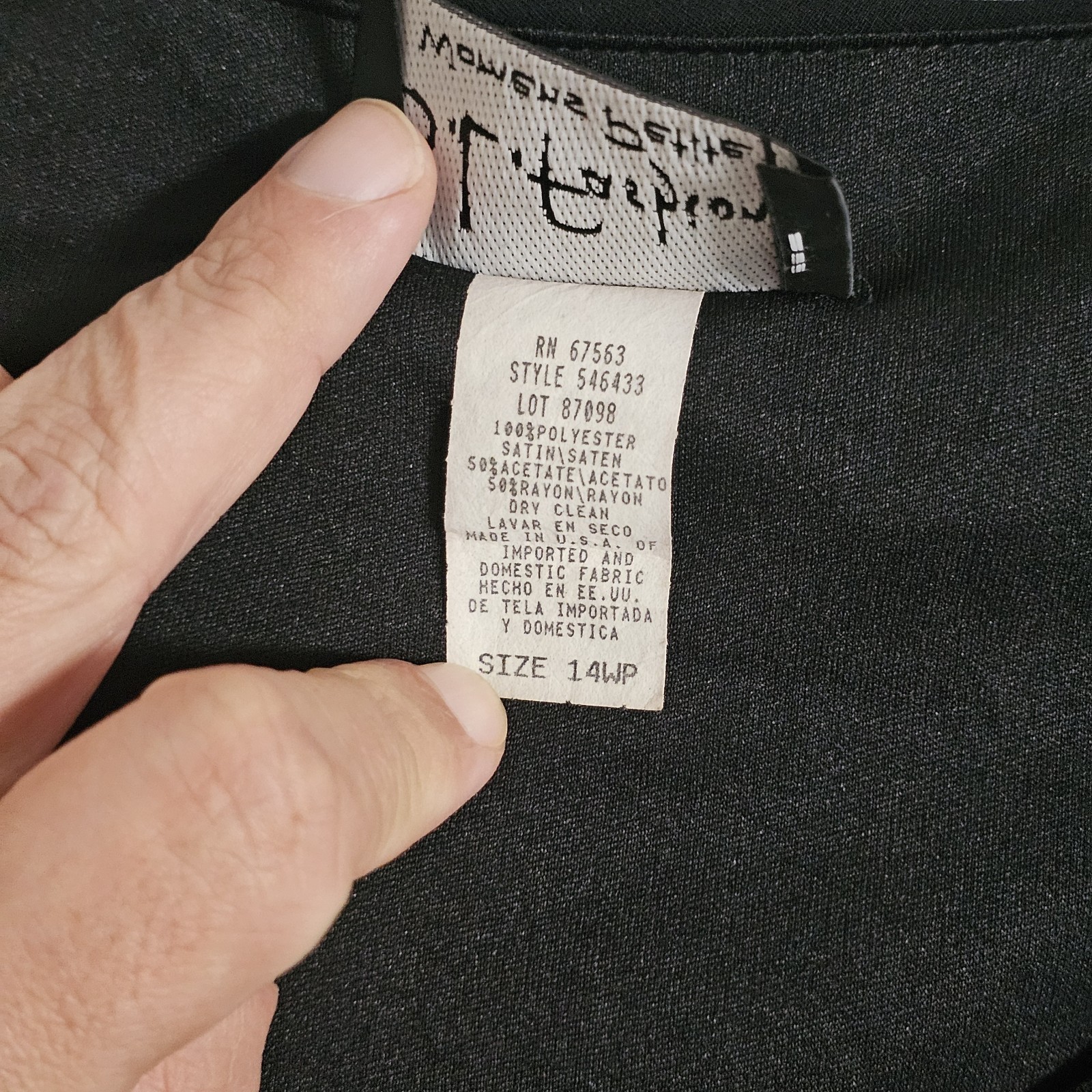 Vtg S. L. Fashions 14WP Black A-Line Dress