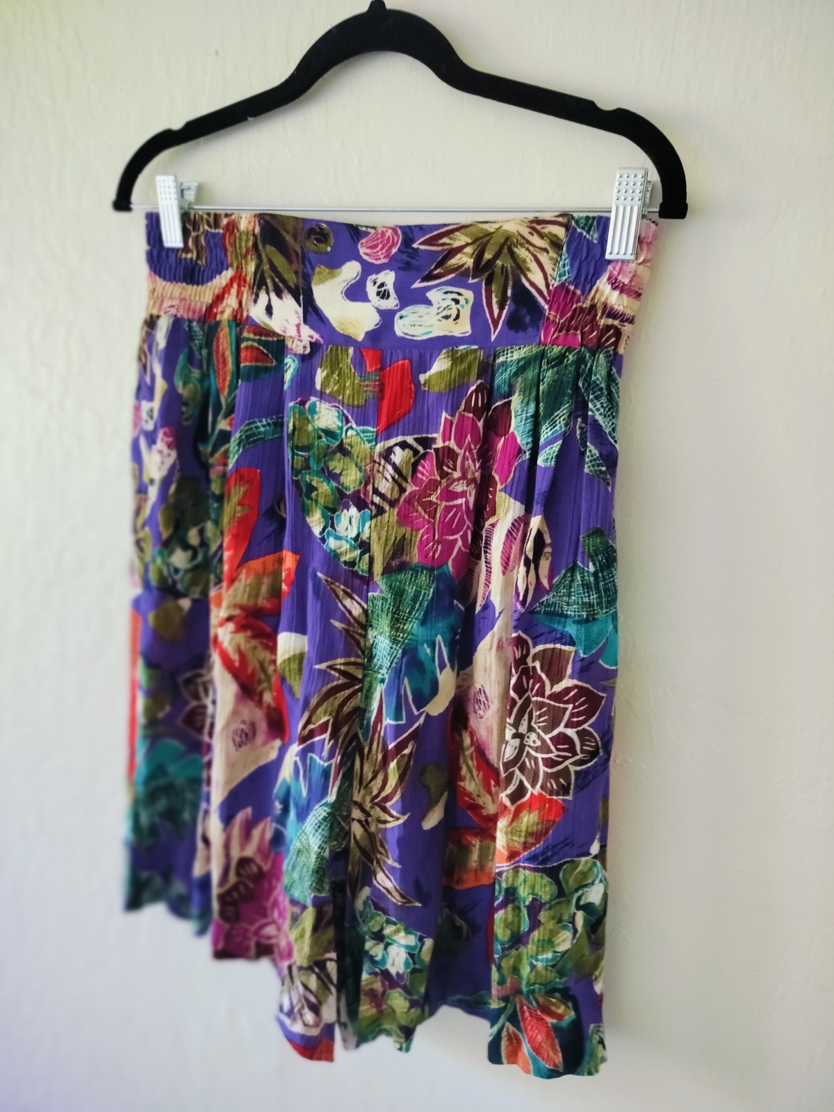 Vintage 90s Options Melrose Tropical Floral Culottes Shorts High Rise Purple M