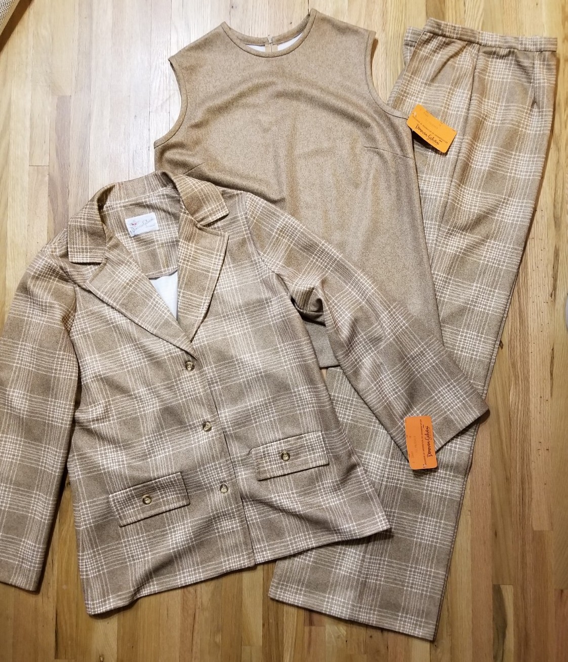 NOS Vintage 1970 Donovan Galvani Pant Suit Size 18 Womens 3 Pc Plaid Double Knit