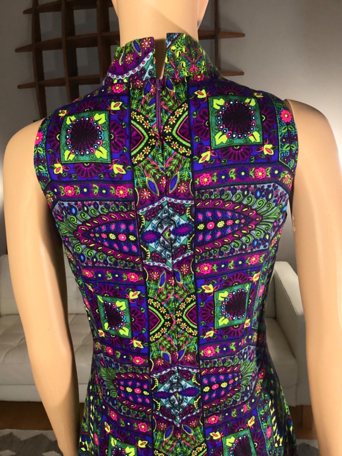 Vintage 60’s 70’s Wild Psychedelic Mini Dress Flower Power Mod Go-Go S
