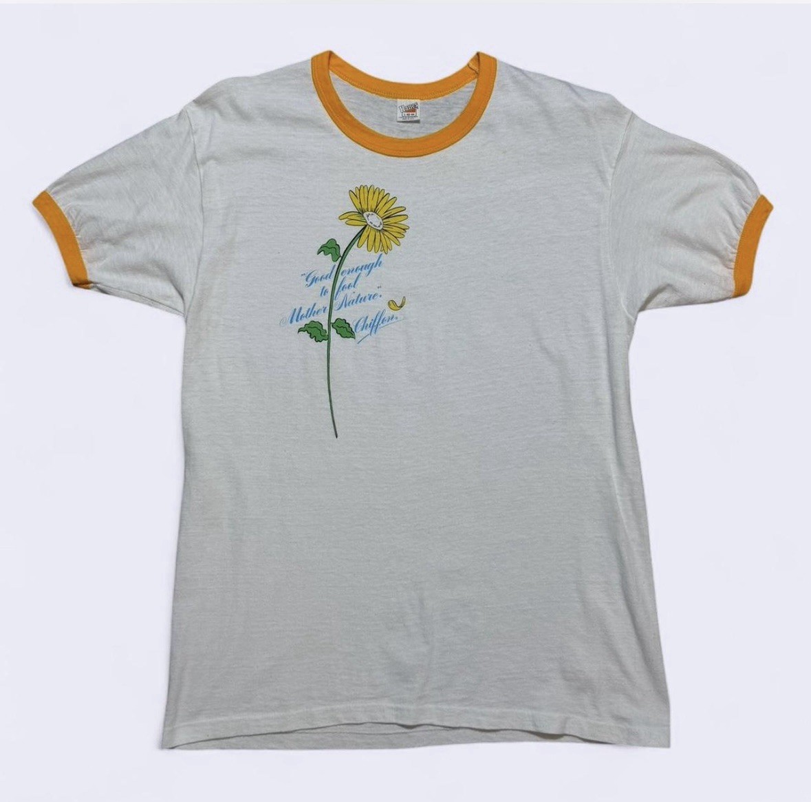 Vintage 1970’s Chiffon Good Enough To Fool Mother Nature Ringer T-Shirt (Large)
