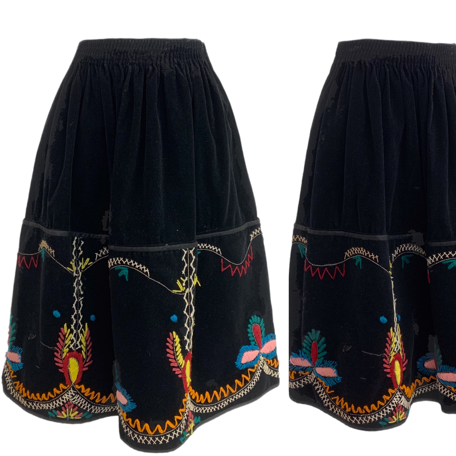 Vtg Vintage 1930s 30s 1940s 40s Embroidered Hungarian Folk Art Velvet Mini Skirt