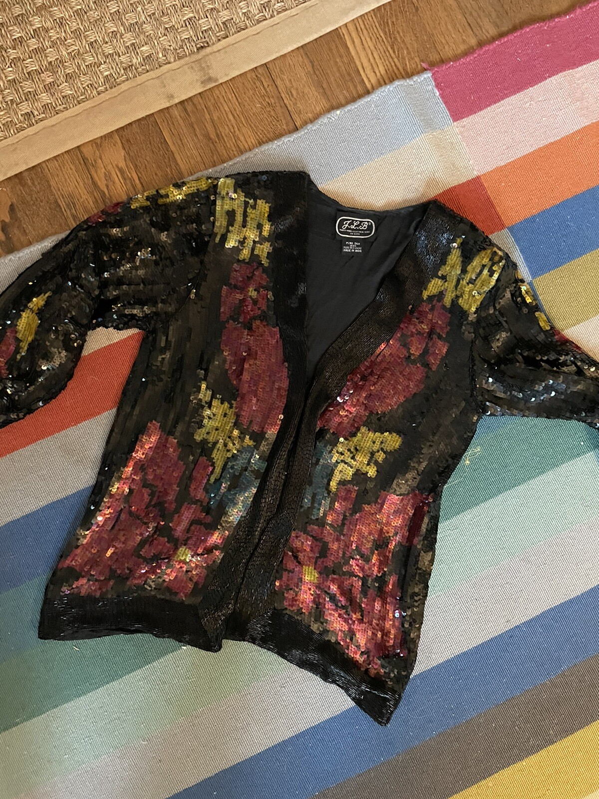 Vintage Jean For Joseph Le Bon Sequin Jacket Floral Black With Skirt