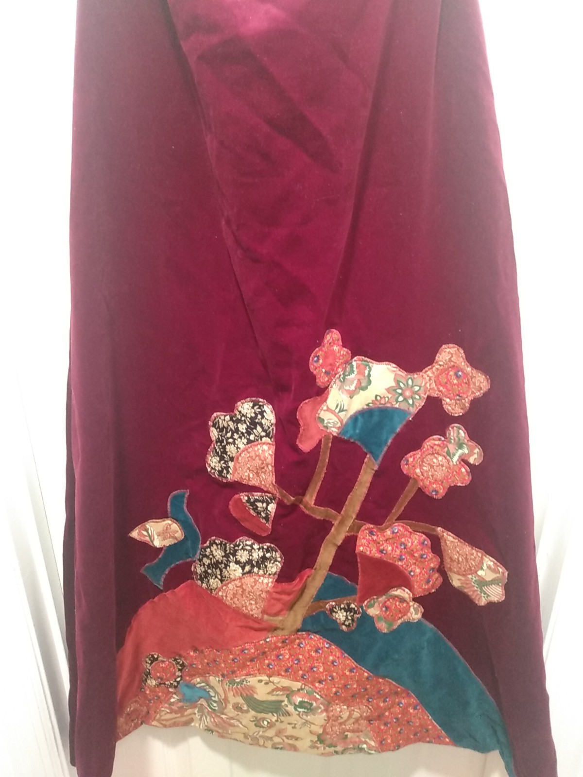VTG Mountain Artisans Velvet Quilted Applique Skirt Burgundy Size 8 Handmade